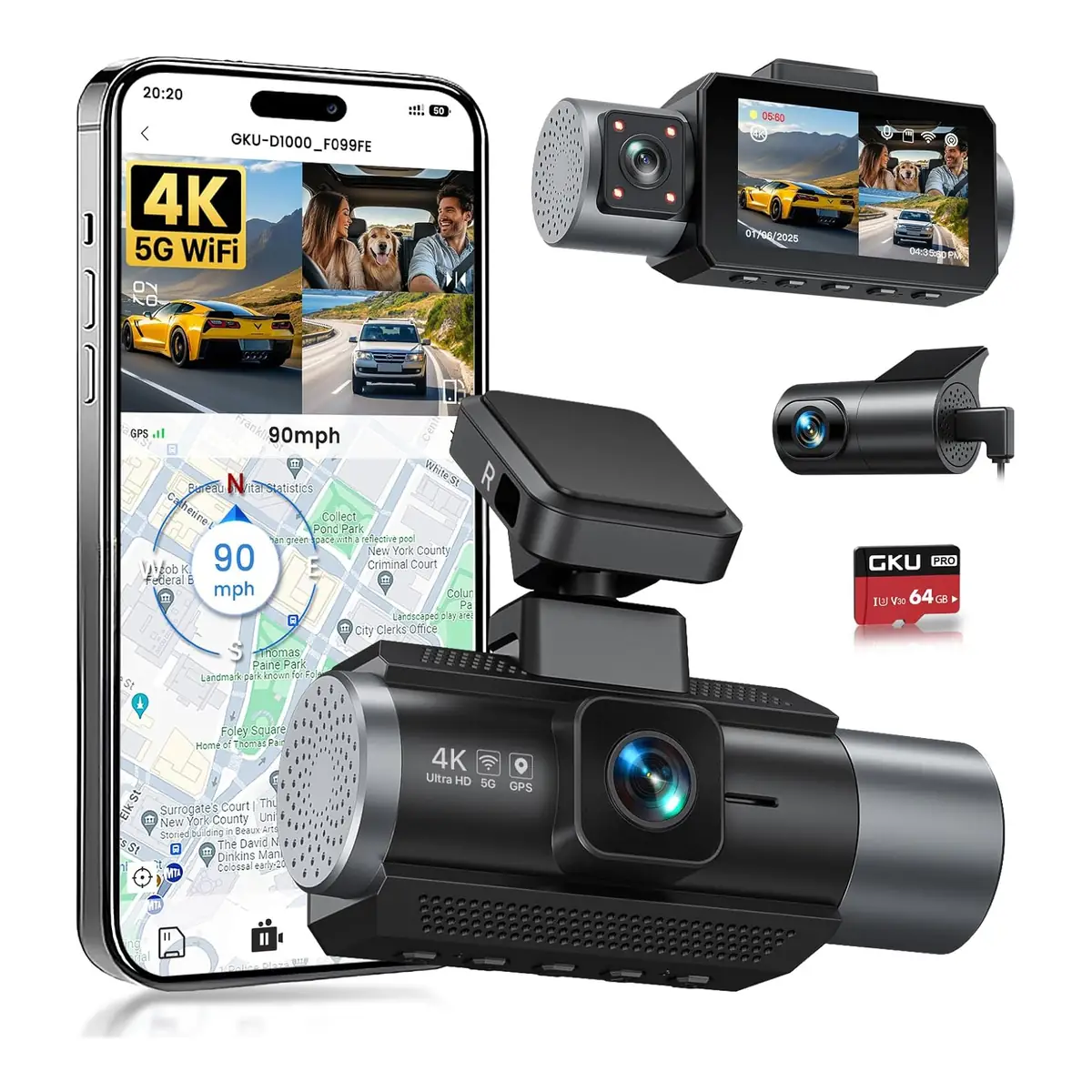 GKU D1000 — 4K avant + 1080p habitacle + 1080p arrière · B0DWSGGRHR